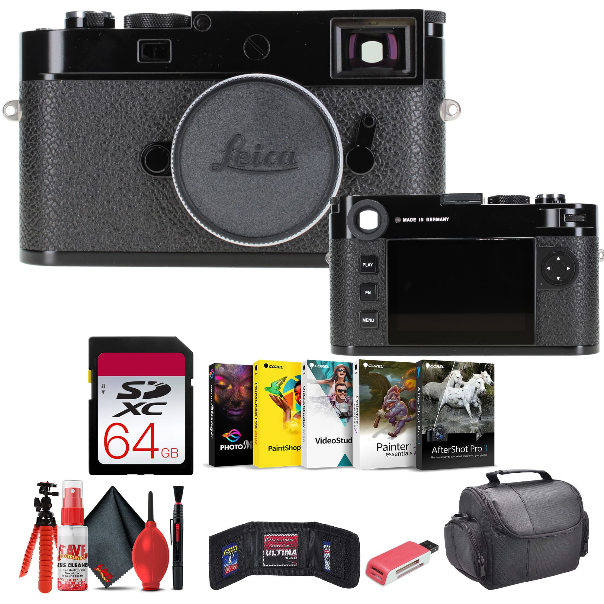 Bundle - Leica - M11 Rangefinder Camera (Glossy 64GB Memory Card + Corel Photo Software + More - Black