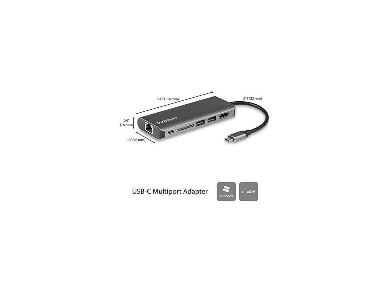 4.6" (116 mm)  
6" (152 mm)  
0.6" (16 mm)  
1.8" (46 mm)  

USB-C Multiport Adapter  
Windows macOS