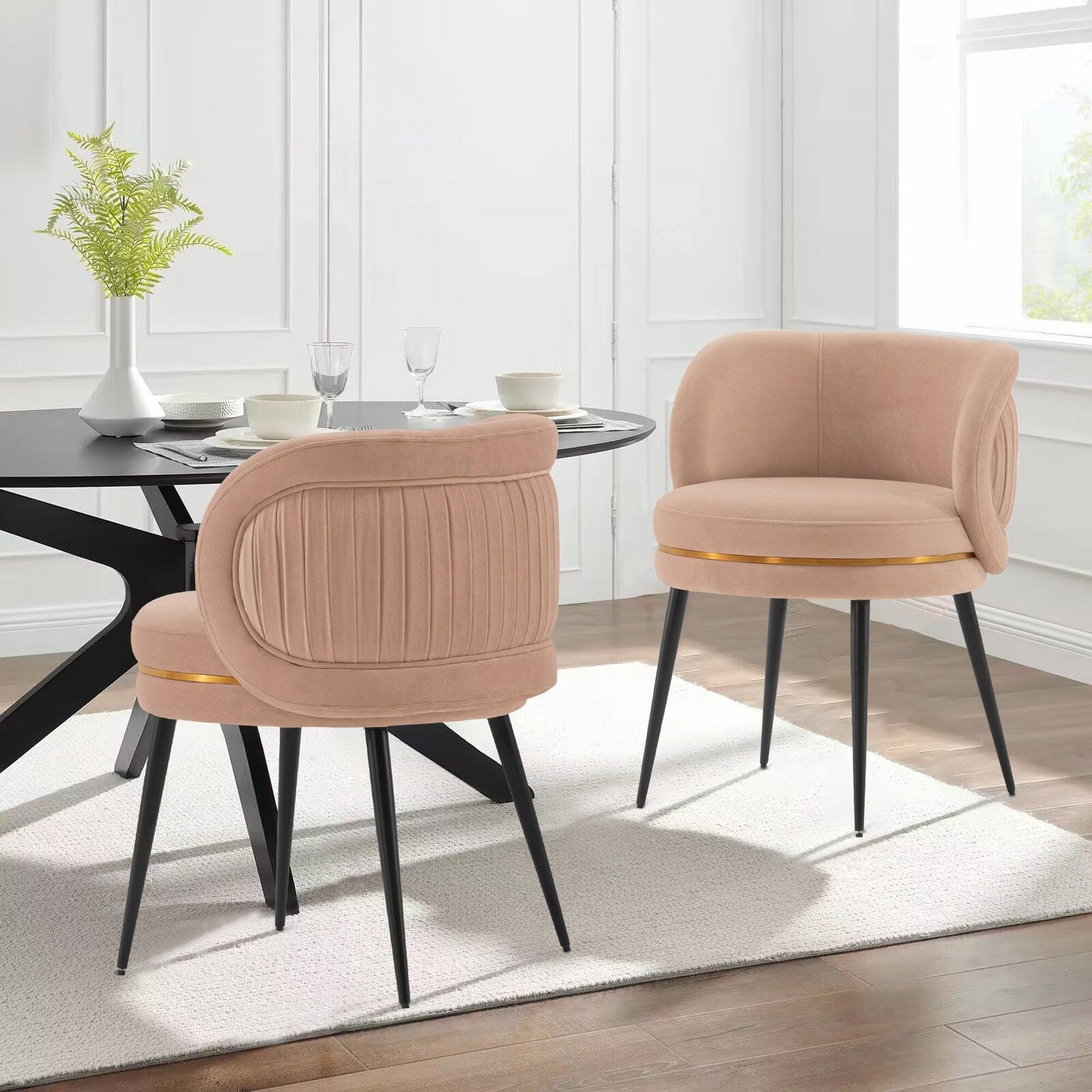 Angle. Manhattan Comfort - Kaya Modern Wood Velvet Dining Chair - Set of 2 - Nude.