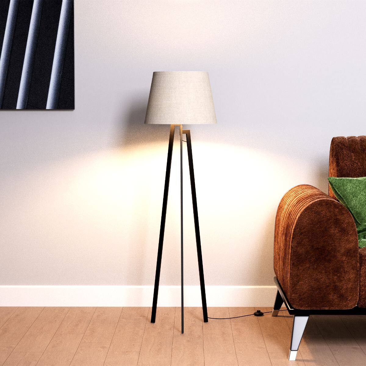 Back. Infibrite - Architectural Tripod 64 Inch Floor Lamp with Textured Shade, E26 Bulb Compatible - White.