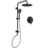 Front. GRANDJOY - Exposed Pipe Shower System with 10 in Round Rain Head and Simultaneous Dual-Flow Handheld Sprayer - Matte Black.