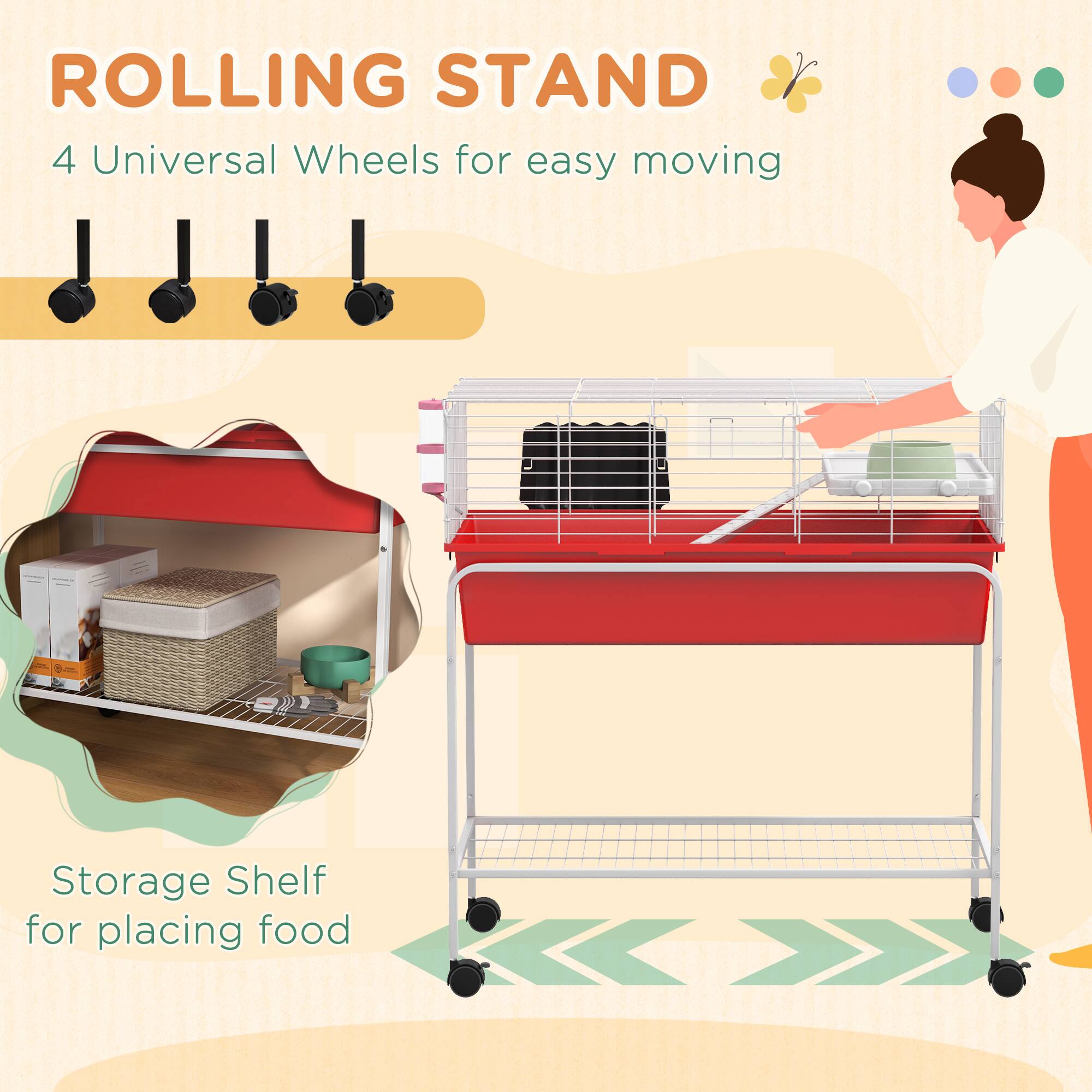 ROLLING STAND  
4 Universal Wheels for easy moving  

Storage Shelf for placing food