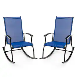 Gymax - Set of 2 Outdoor Rocking Chair Patio Rocker w/ Breathable Fabric Navy - Navy + Black