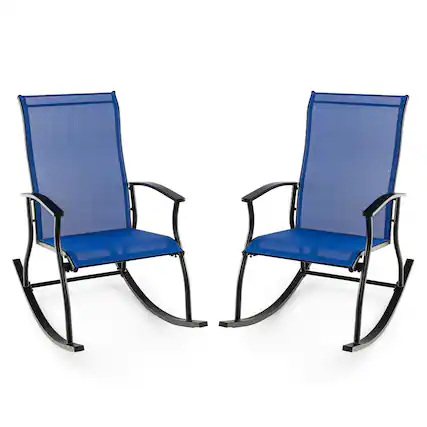 Front. Gymax - Gymax Set of 2 Outdoor Rocking Chair Patio Rocker w/ Breathable Fabric Navy - Navy + Black.