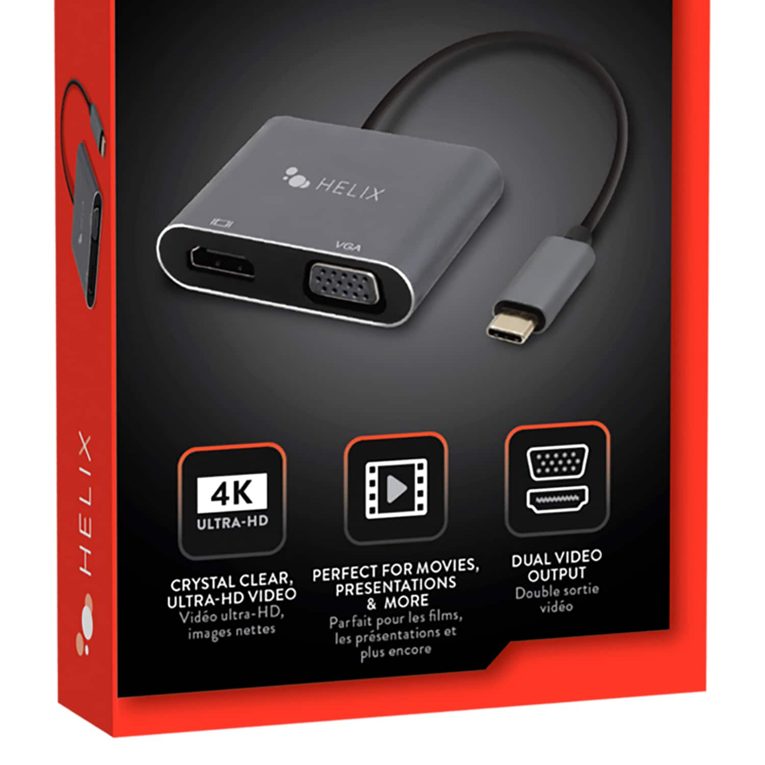 Helix - Ethadpchv Usb-c To Hdmi And Vga Adapter - Black