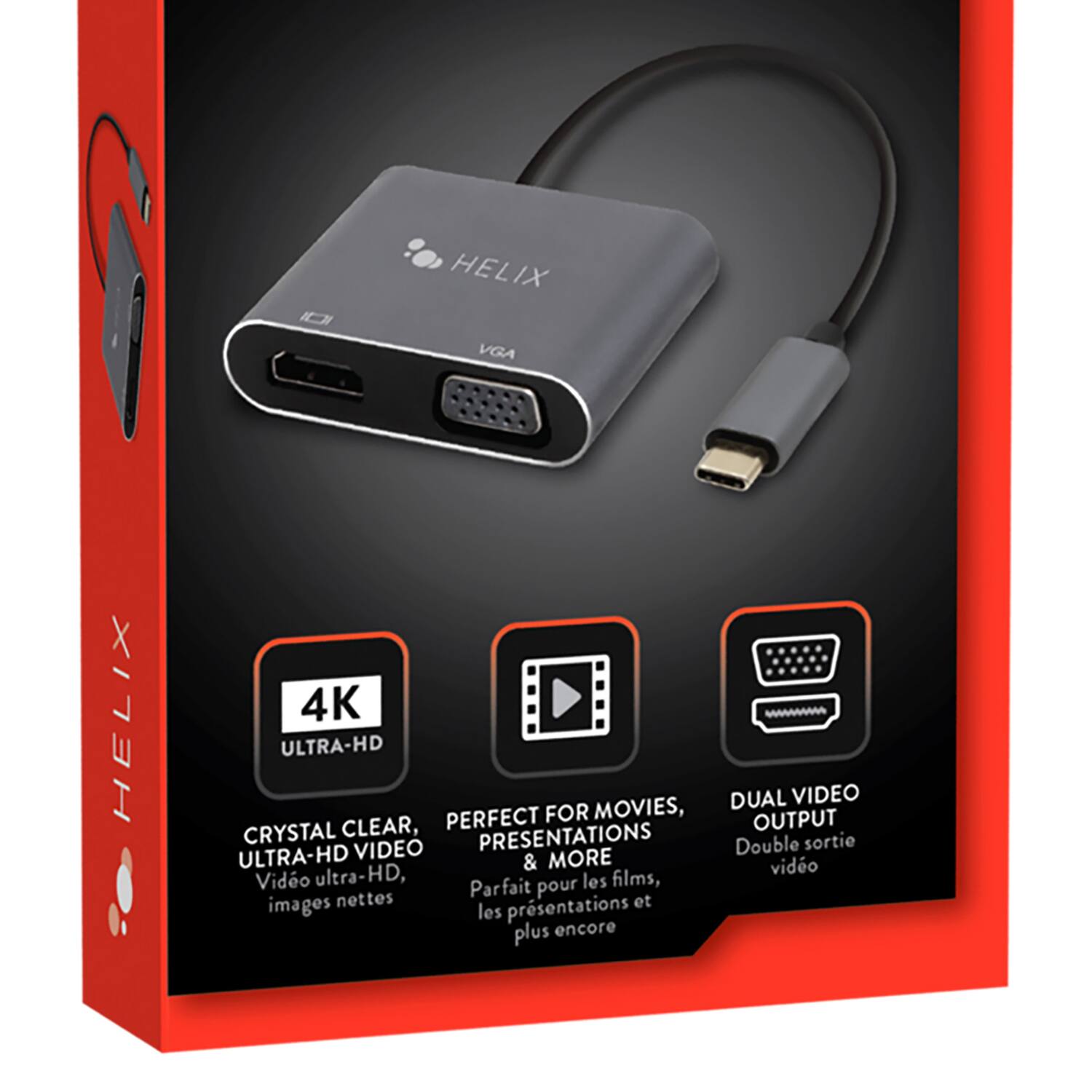 Helix - Ethadpchv Usb-c To Hdmi And Vga Adapter - Black