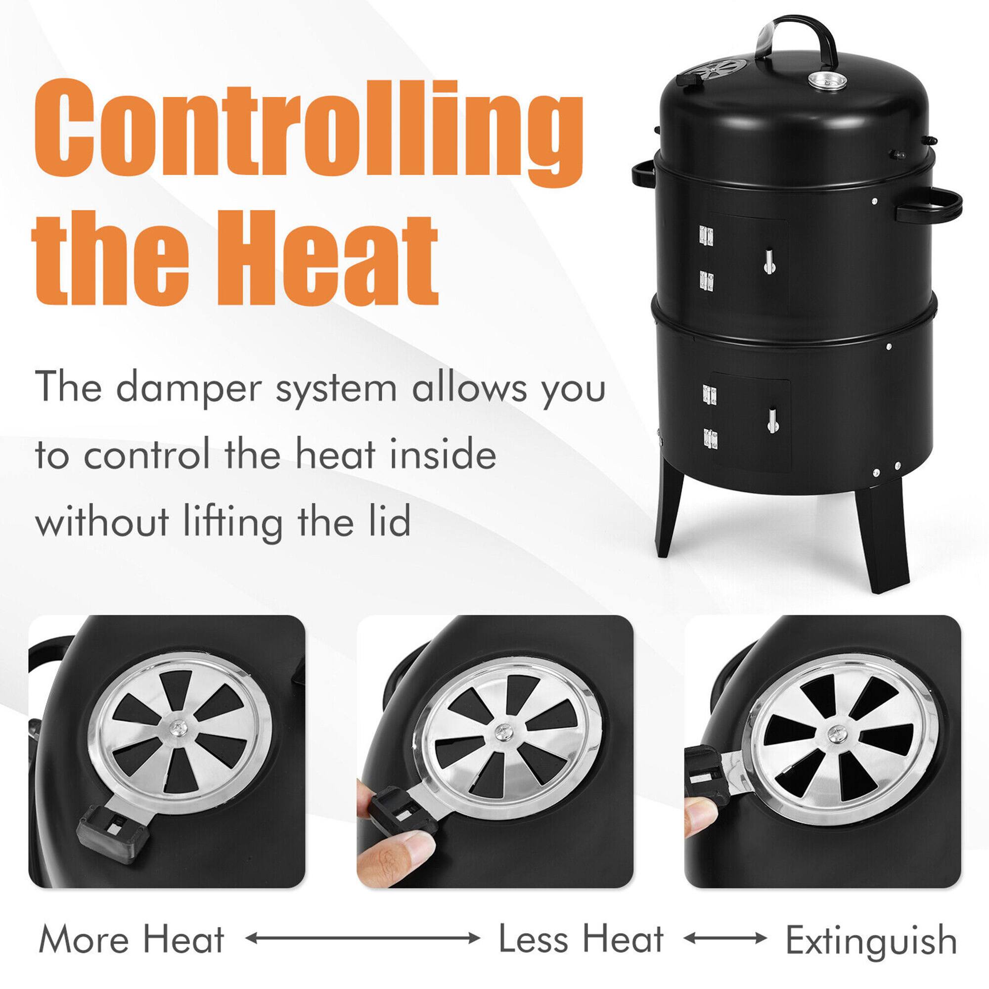 Controlling the Heat

The damper system allows you to control the heat inside without lifting the lid

More Heat ← Less Heat → Extinguish