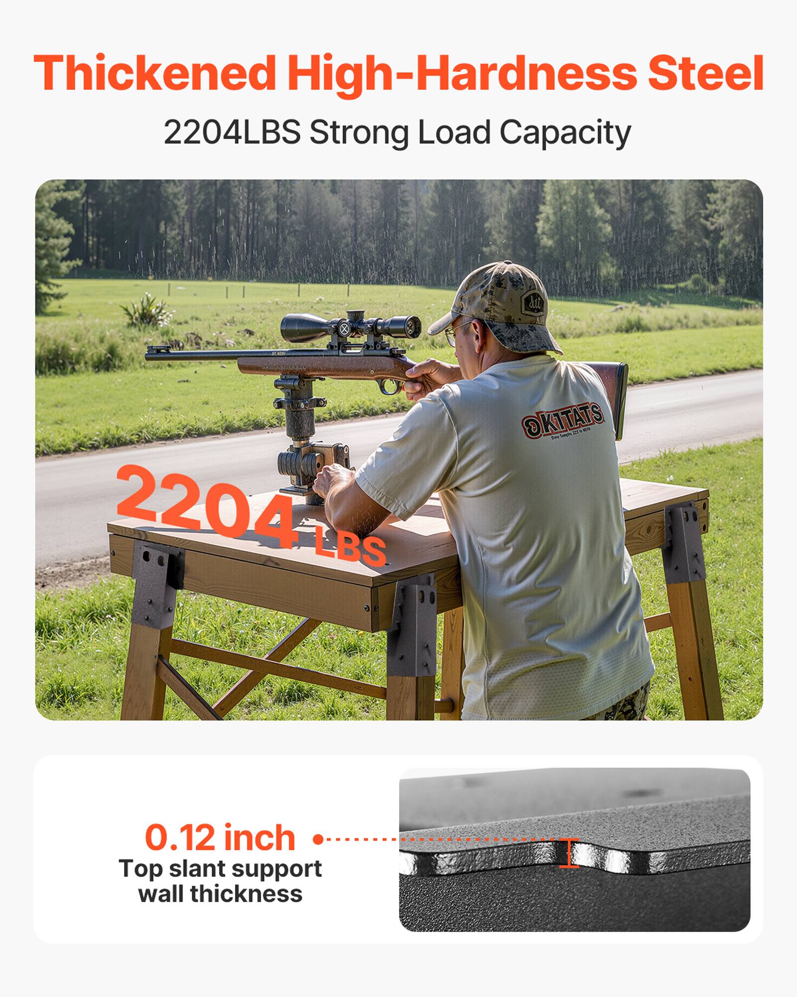 Thickened High-Hardness Steel  
2204LBS Strong Load Capacity  

2204 LBS  

0.12 inch  
Top slant support wall thickness