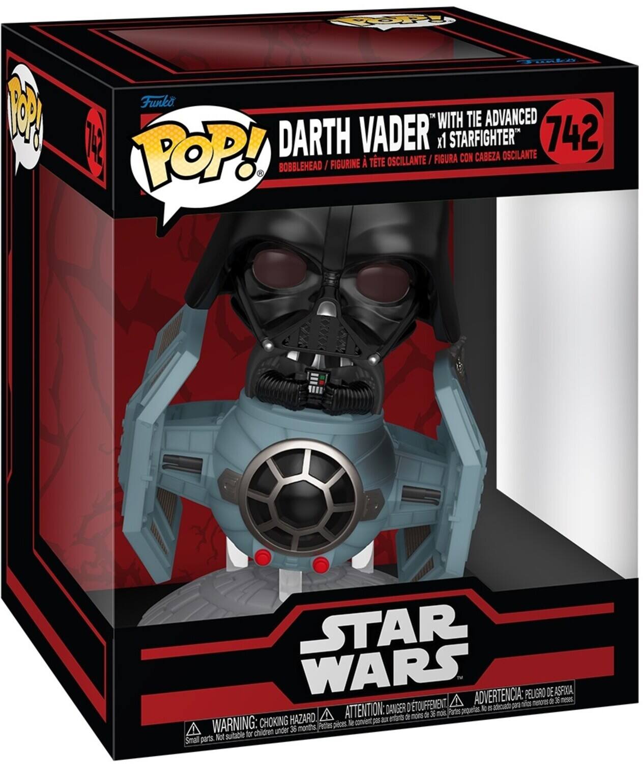 Funko POP! DARTH VADER TM x1 WITH STARFIGHTER TIE ADVANCED 742 POP! BOBBLEHEAD / FIGURINE A TÉTE OSCILLANTE / FIGURA CON CABEZA OSCILANTE STAR WARS ADVERTENCIA: PELIGRO DE ASFIXIA menores d 36 ness O TOUFFEMENT adecuado ATTENTION: DANGER pequelas No Is A de 36 mot Partes HAZARD aa entarts d mors WARNING: CHOKING pices te convent P 36 months Pettes for children under Small parts. Not sutable