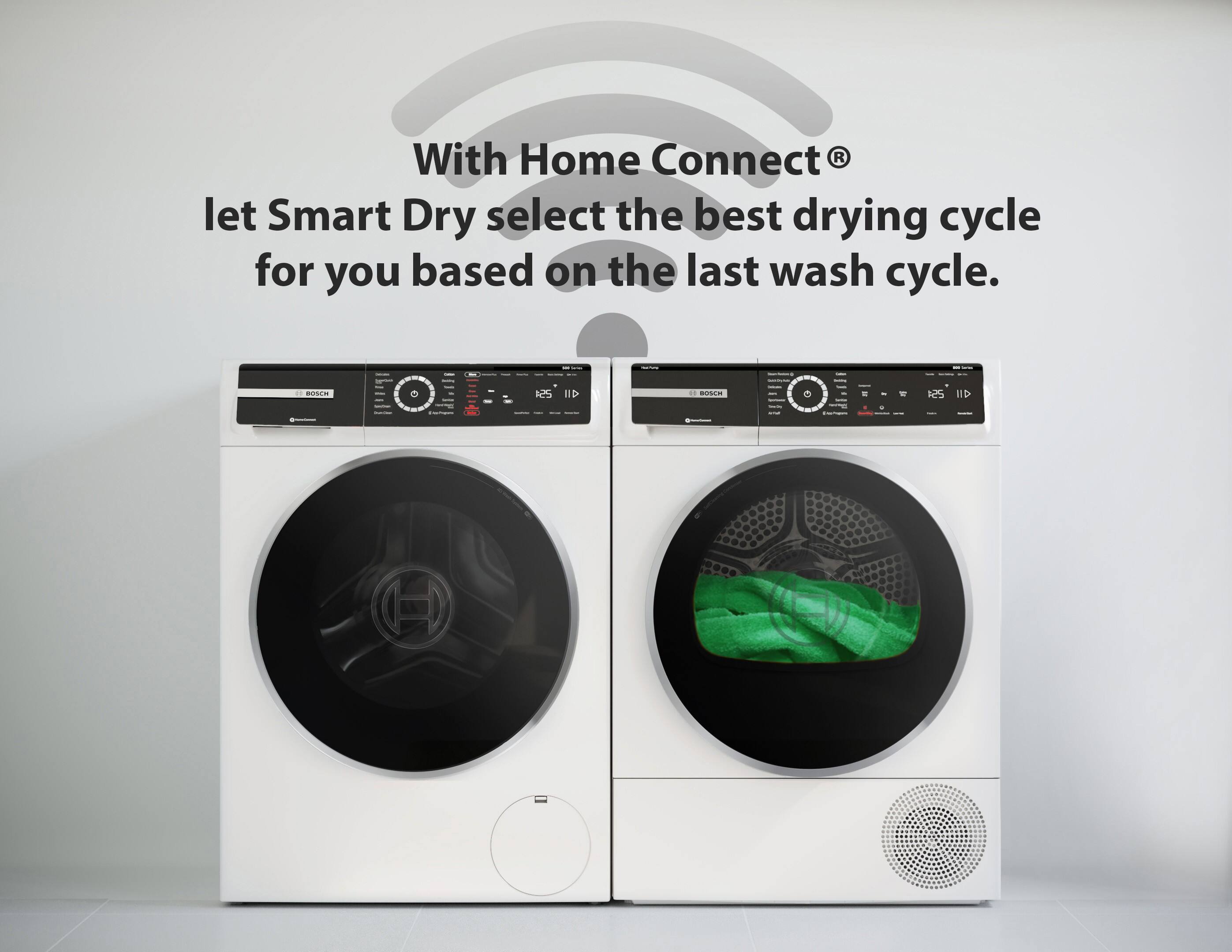 With Home Connect® let Smart Dry select the best drying cycle for you based on the last wash cycle.
