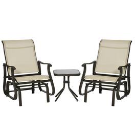 Outsunny - 3-Piece Outdoor Gliders Set Bistro Set with Steel Frame, Tempered Glass Top Table for Patio, Garden, Backyard, Lawn - Beige