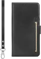 Front. SaharaCase - Indy Series Leather Folio Wallet Case for Samsung Galaxy S25 Ultra - Scorpion Black.