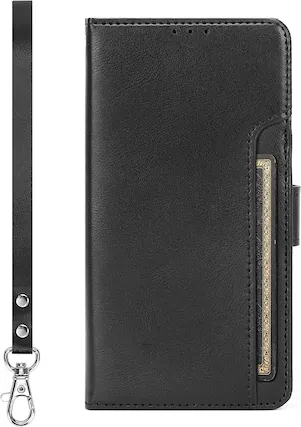 Front. SaharaCase - Indy Series Leather Folio Wallet Case for Samsung Galaxy S25 Ultra - Scorpion Black.