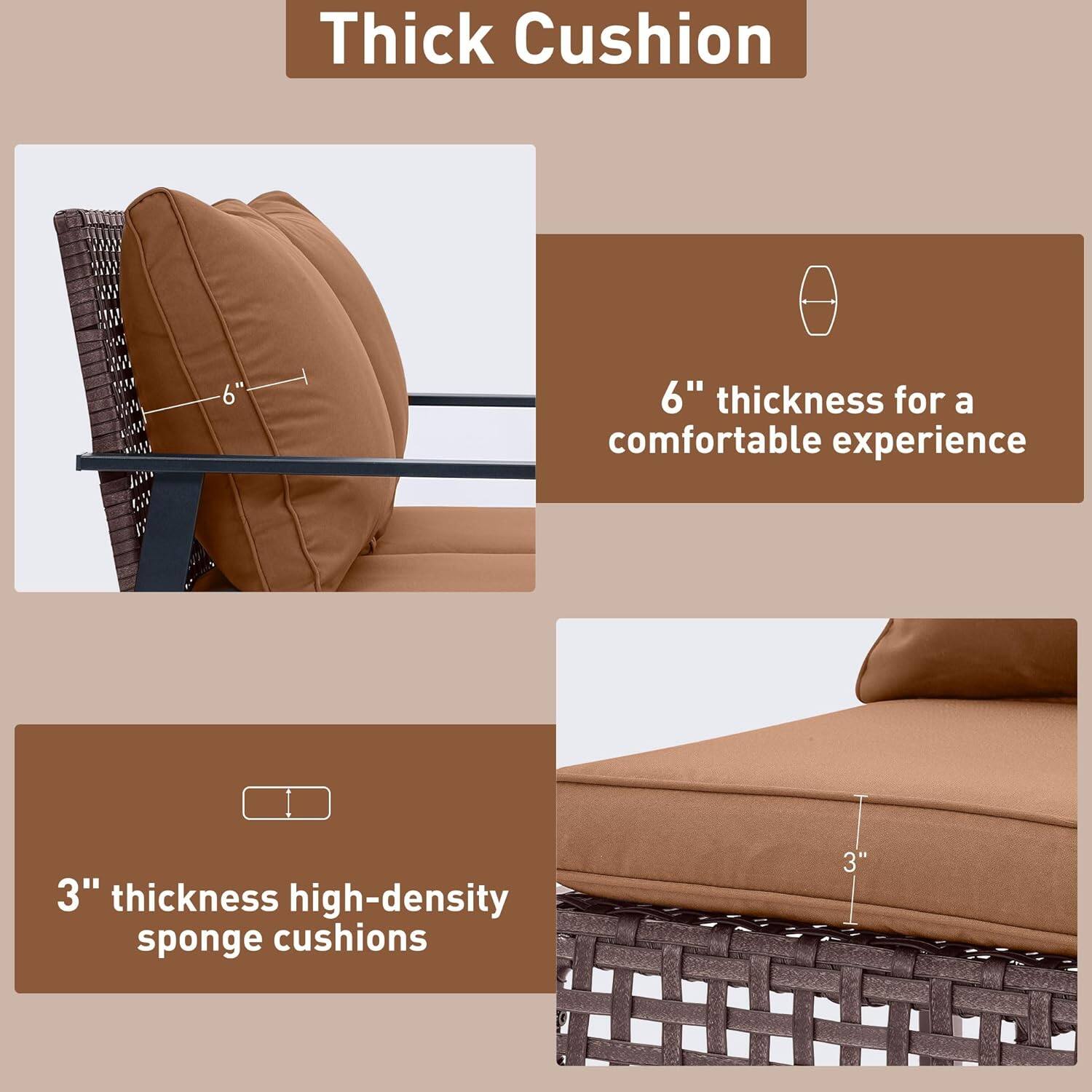 Thick Cushion

6" thickness for a comfortable experience

3" thickness high-density sponge cushions