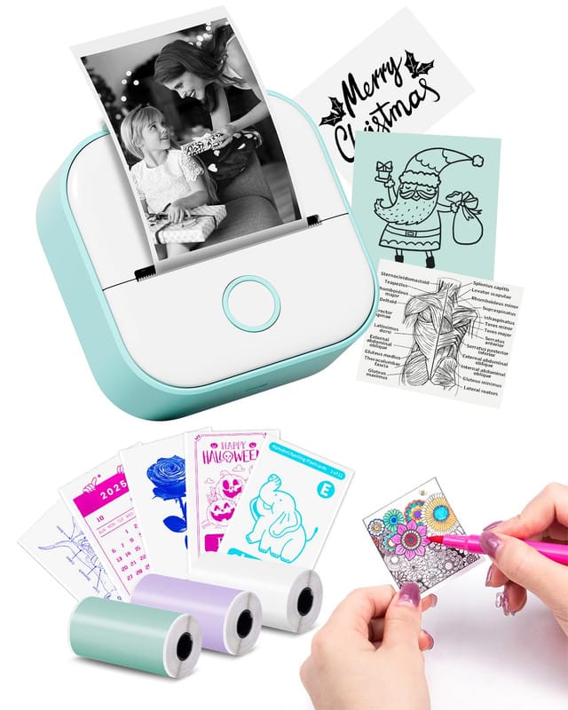 Cubilan - Sticker Printer Mini Printer Print Pods Portable Inkless Sticker Machine Bluetooth Impresora Portátil Instant Print - Green