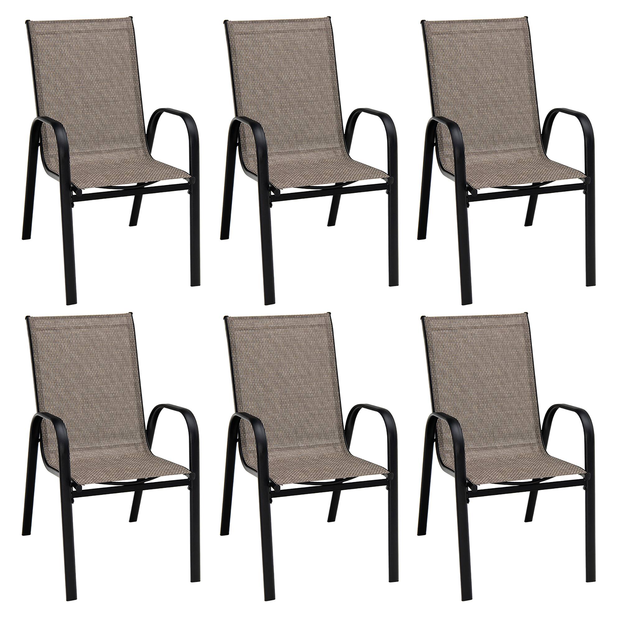 Alt View 9. Gymax - Gymax 7PCS Patio Dining Furniture Set w/ 6 Stackable Armchairs & Umbrella Hole - Brown.