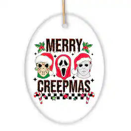 OrnamentallyYou - Merry Creepmas Horror Villain Theme Christmas Ornament Oval Version - Multi-colored