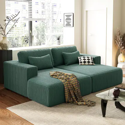 Front. Trinkets Crazed - 86.6" Oversized Double Lounge Chaise, Boneless Lounge Sofa Bed with Pillows - green.