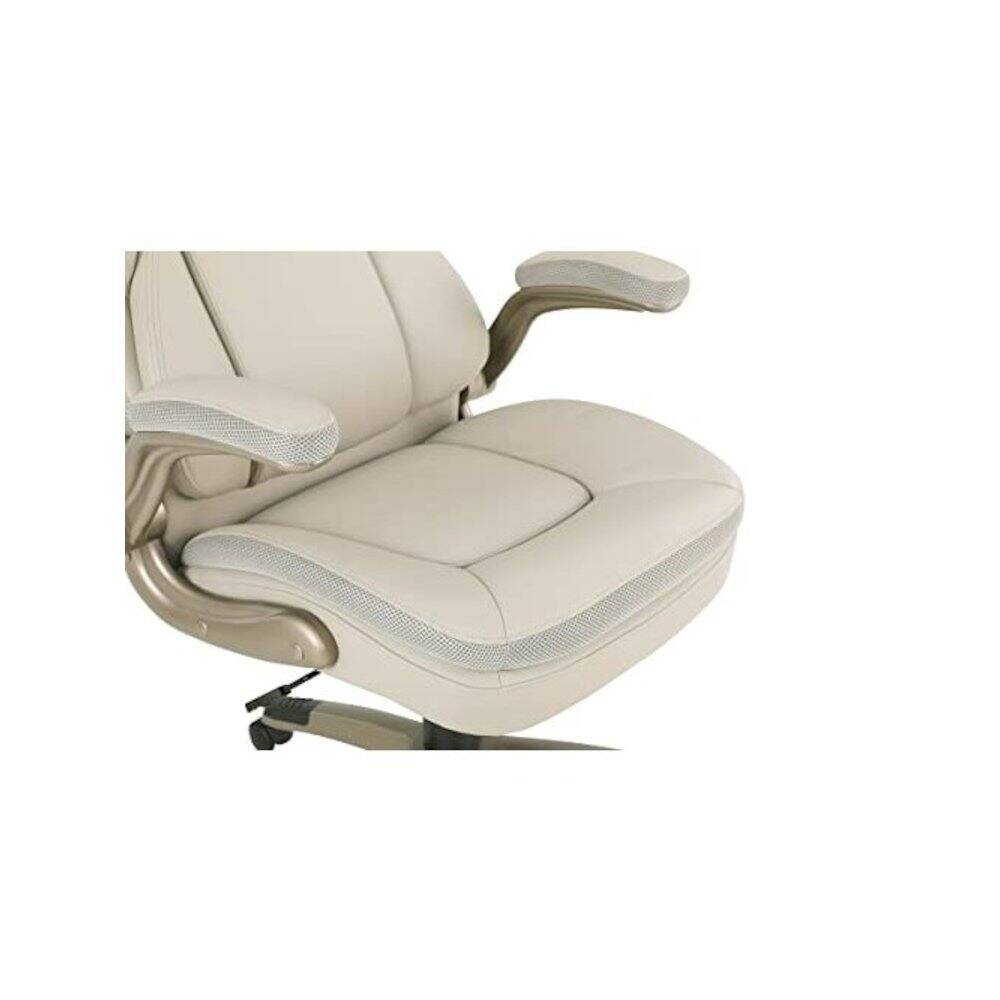 Alt View 3. FurniFact - Taupe Bonded Leather Executive Chair With Cocoa Coated Base and Wheels - Taupe / Cocoa.