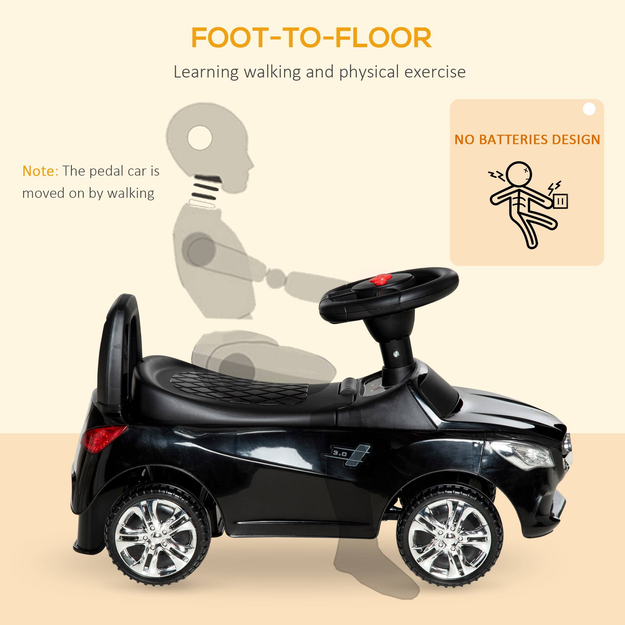 FOOT-TO-FLOOR  
Learning walking and physical exercise  

Note: The pedal car is moved on by walking  

NO BATTERIES DESIGN