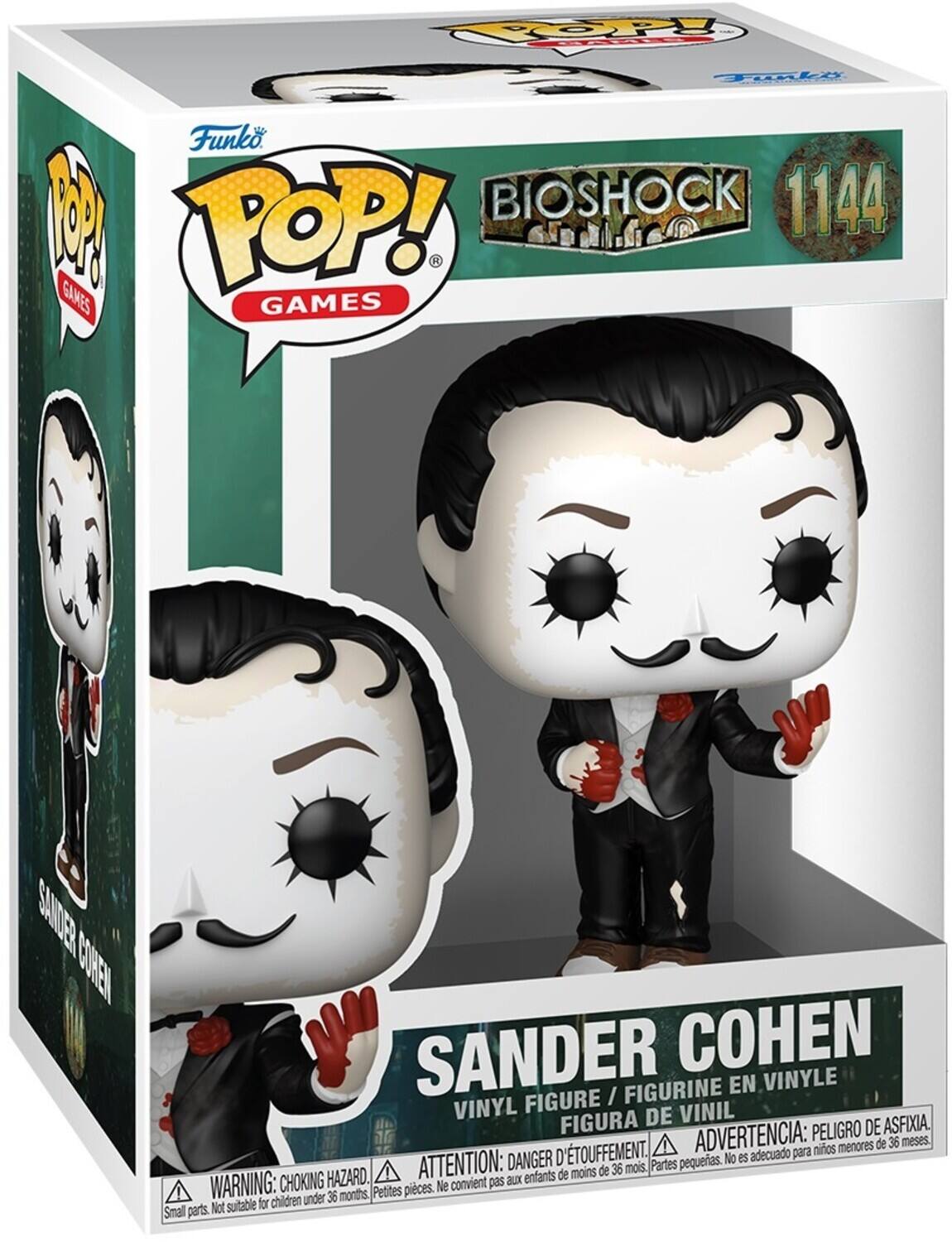 Funko POP! Games  
Bioshock 1144  
Sander Cohen  
Vinyl Figure / Figurine en Vinyle / Figura de Vinil  
Warning: Choking Hazard. Small parts. Not suitable for children under 36 months.  
Attention: Danger d'étouffement. Ne convient pas aux enfants de moins de 36 mois.  
Advertencia: Peligro de asfixia. No es adecuado para niños menores de 36 meses.