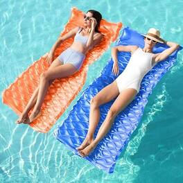 Joyfy - 2 Pcs Pocket Inflatable Floating Mat Swimming Pool Mattress Pool Mat Float Raft Lounge Dark Blue & Orangeats,