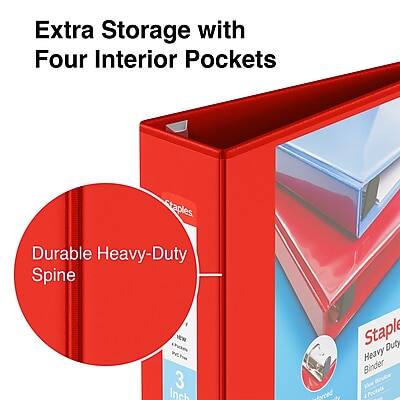 Extra Storage with Four Interior Pockets

Durable Heavy-Duty Spine

Staples Heavy-Duty Binder

3 Inch