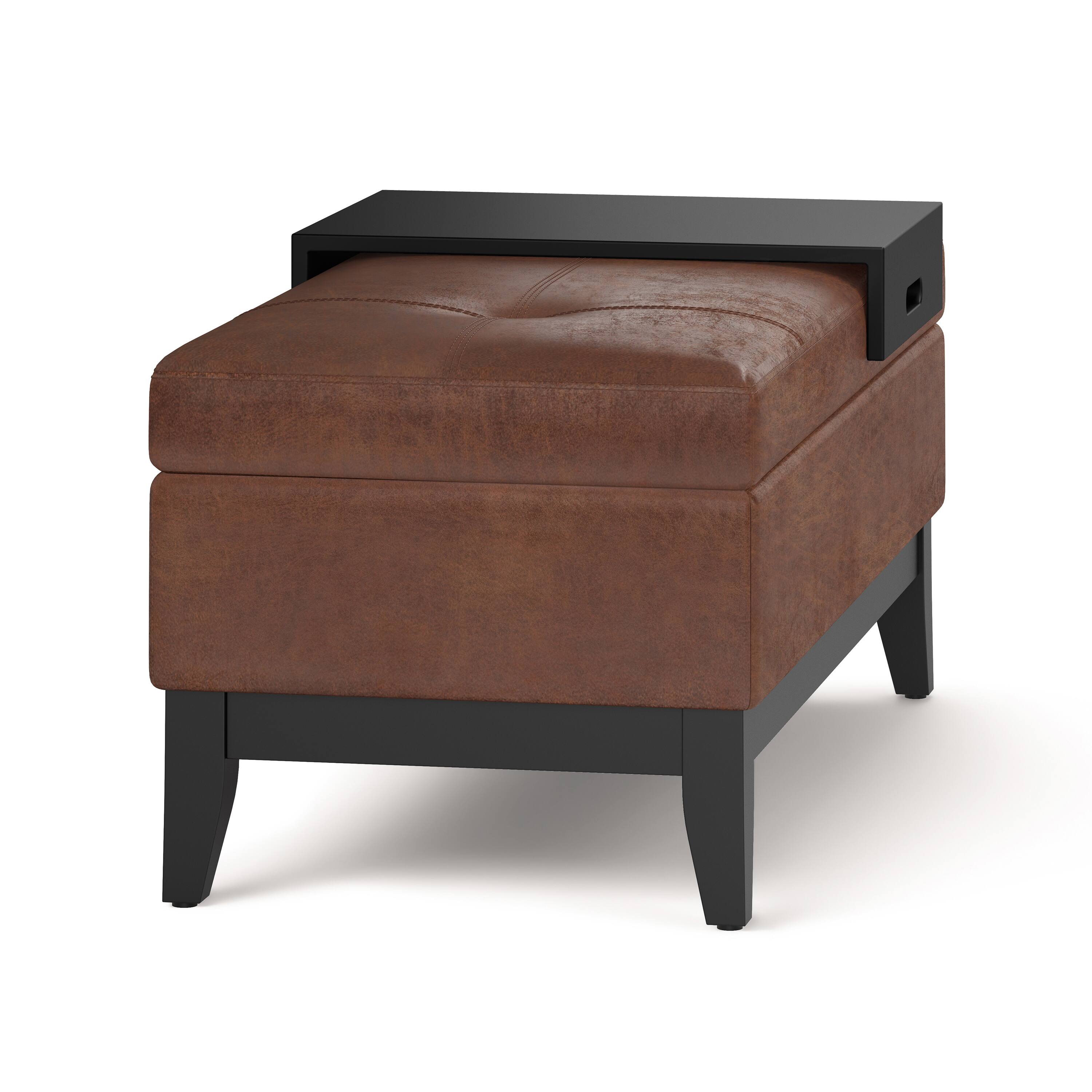 Alt View 12. Simpli Home - Oregon Storage Ottoman Bench with Tray - Distressed Saddle Brown.