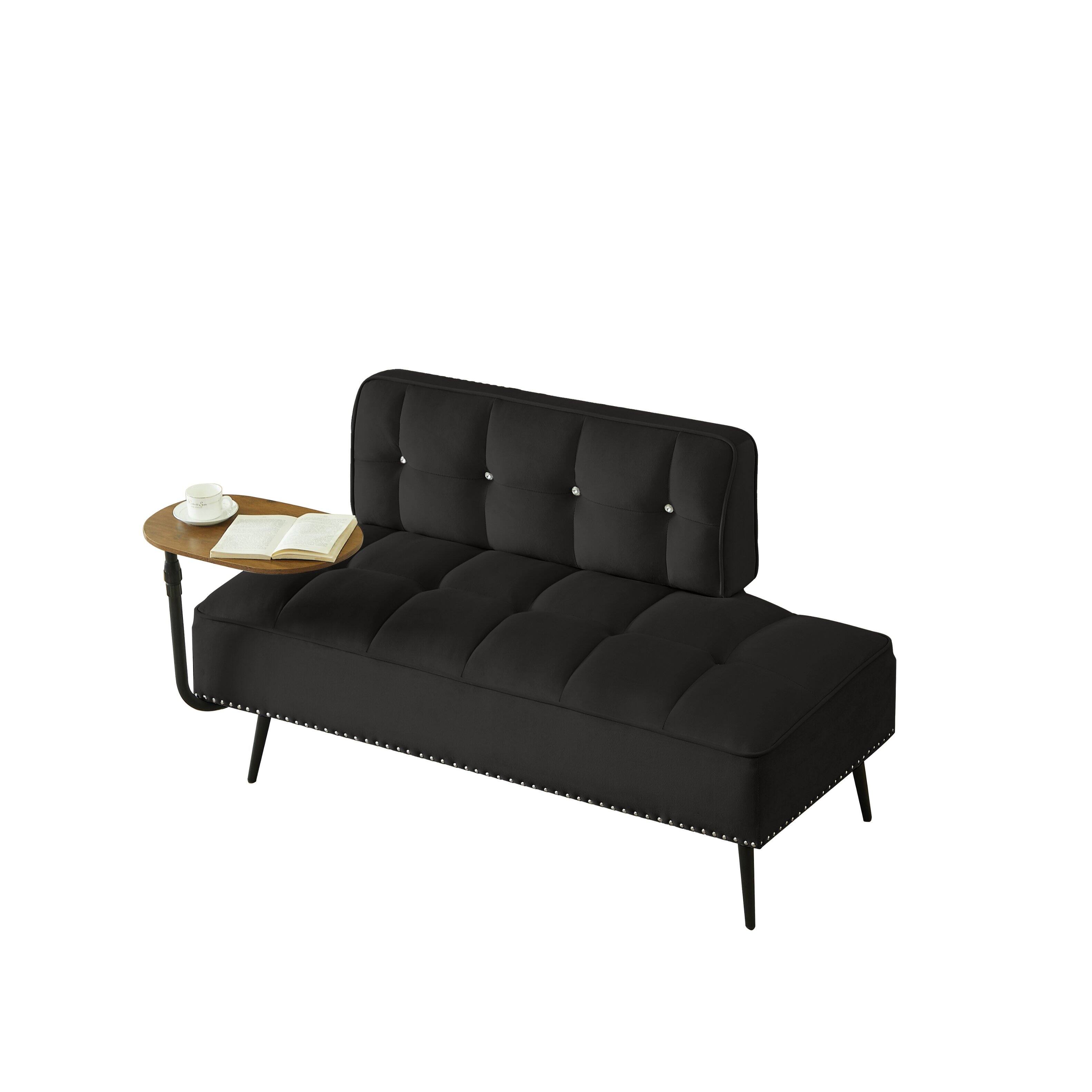 Alt View 3. Z-Edge - 54" Comfy Velvet Loveseat Sofa, 2 Seater Deep Seat Couch with Backrest & 360° Rotating Side Table for Living Room Office - Black.