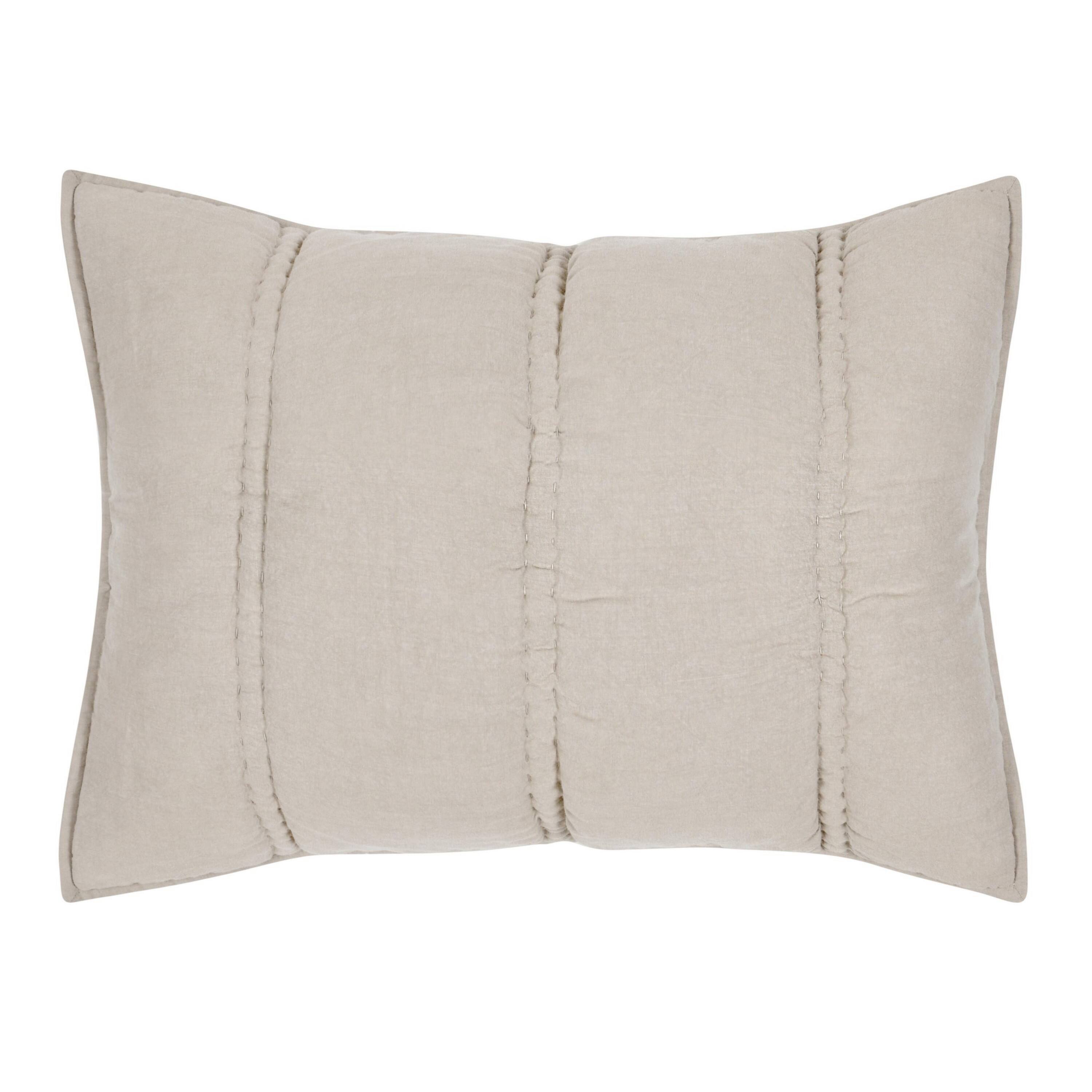 Front. Manhattan Lane - Rawi Standard Pillow Sham, 20x26  Channel Stitch Ramie Cotton - Beige.