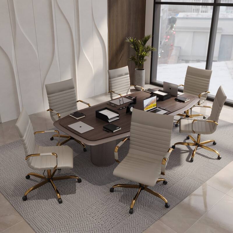 Angle. LeisureMod - Harris Ergonomic High-Back Office Chair Leather Upholstery, Adjustable Swivel, Tilt, and Gold Stainless Steel Frame - Tan.