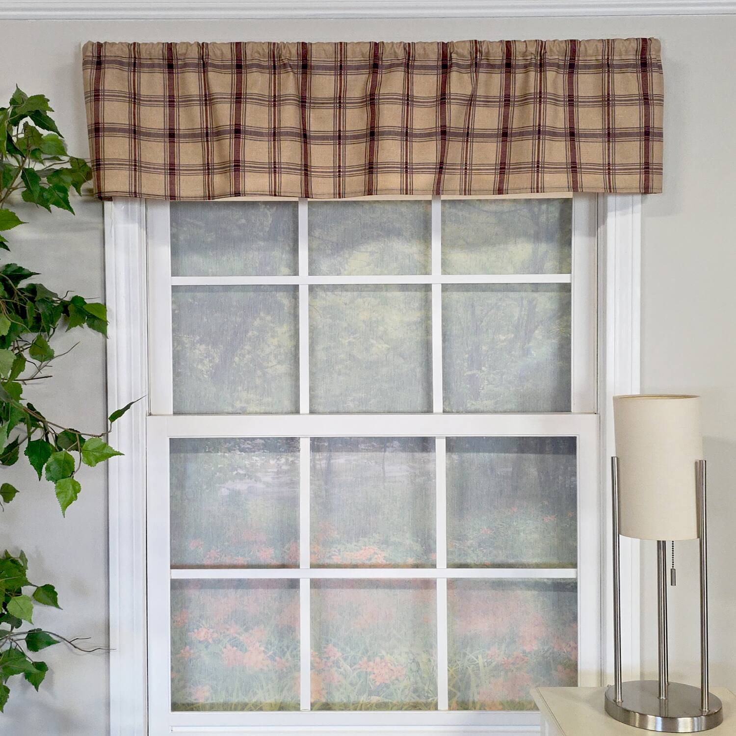Angle. RLF Home - RLF Home 100% Cotton Clambake Plaid Tailored  Unlined Windows Rod Pocket Valance 51" x 12"  Grape - Grape.