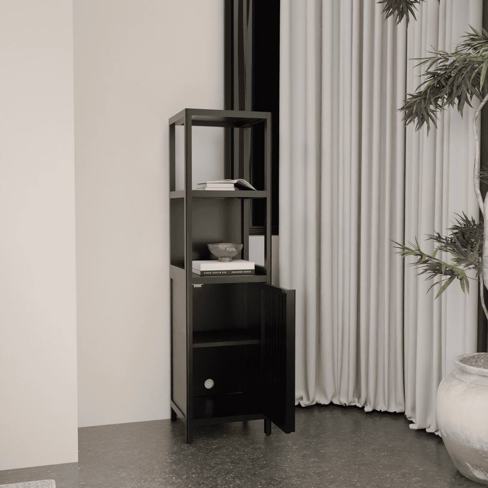 Alt View 4. Kadyn - A 52-foot-tall Black linen tower bamboo storage cabinet, Suitable for main living spaces - Black.