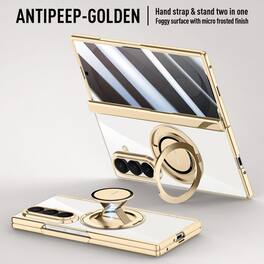 Dteck - Shockproof Magnetic Case for Samsung Galaxy Z Fold8 Ultra with 2-in-1 Stand, Rigid Plastic Cover Built-in Privacy Glass - Gold