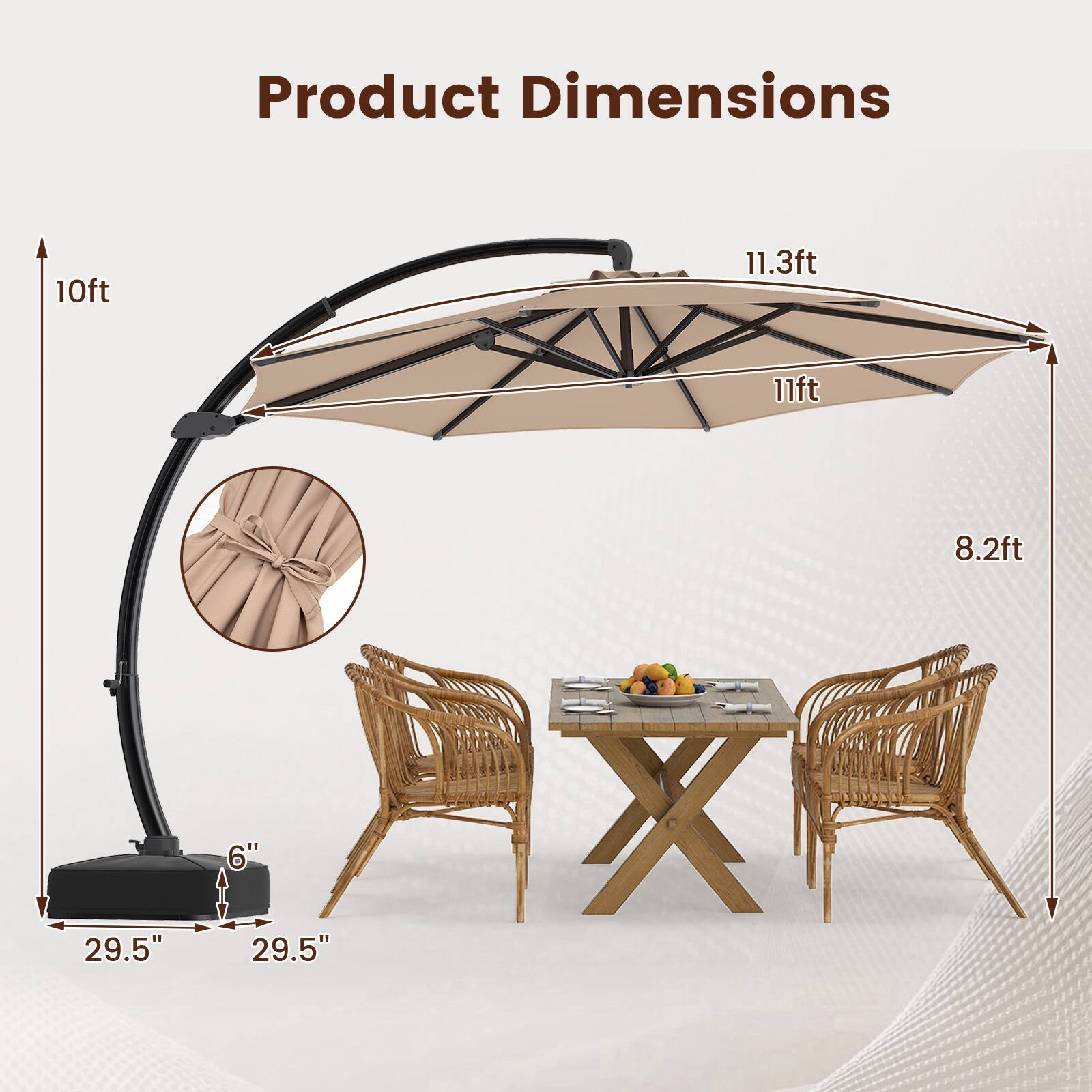 Product Dimensions

10ft  
11.3ft  
11ft  
8.2ft  
29.5"  
29.5"