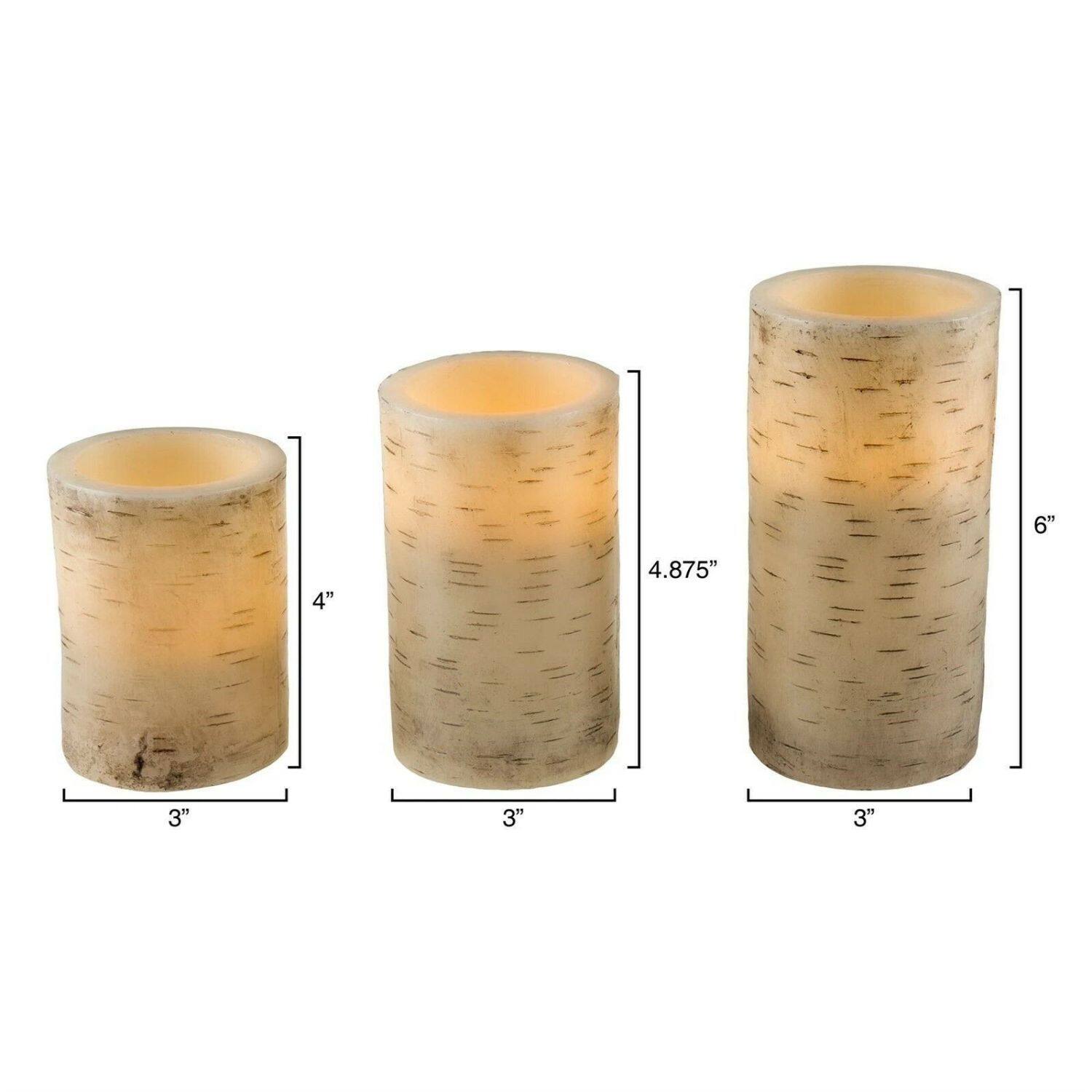 Angle. Home Collection - 3-Piece Real Wax LED Flameless Candle Set – Birch Bark Design with Remote & Timer.
