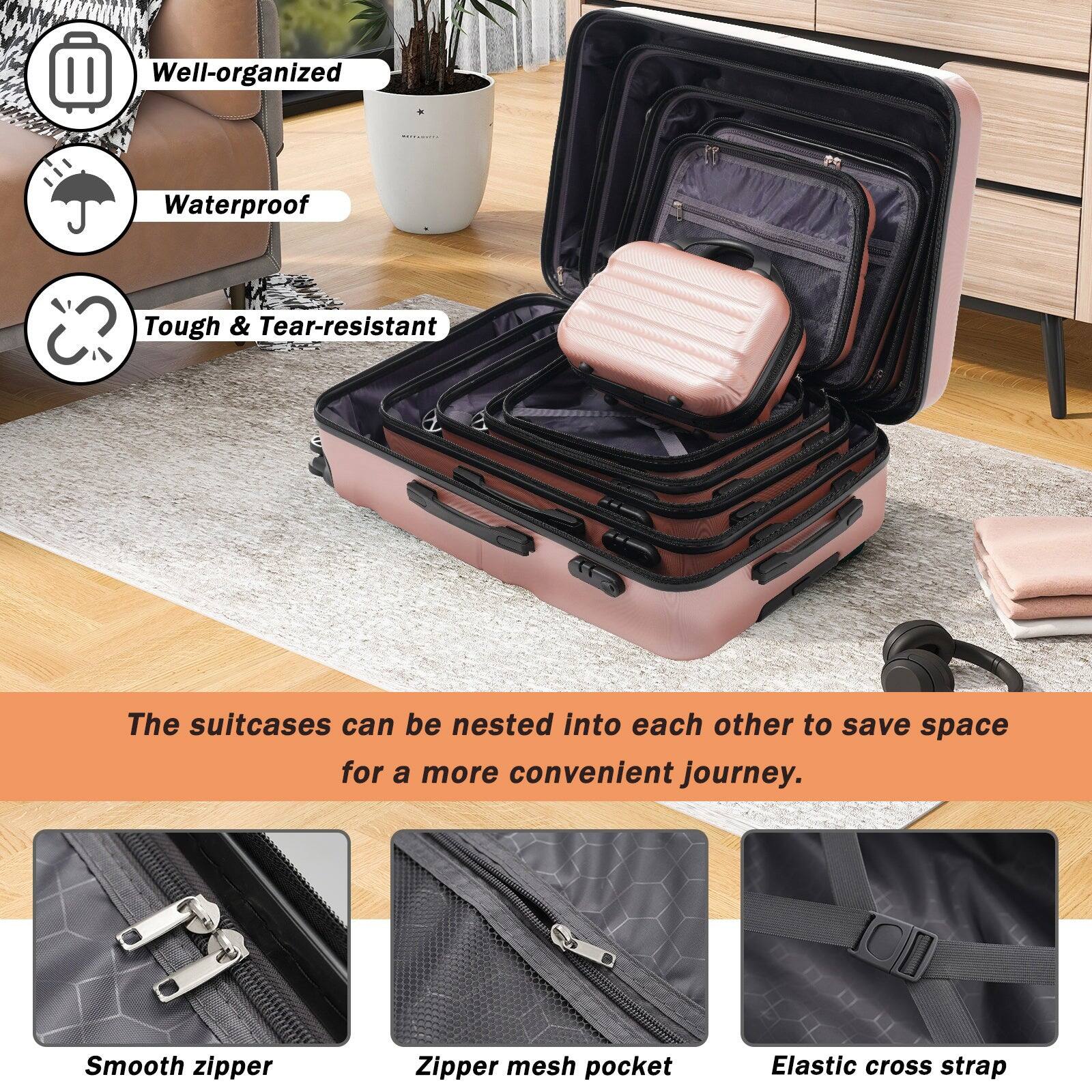 - Well-organized
- Waterproof
- Tough & Tear-resistant

The suitcases can be nested into each other to save space for a more convenient journey.

- Smooth zipper
- Zipper mesh pocket
- Elastic cross strap