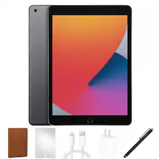 Front. Apple - Bundle - 10.2-inch iPad 8th Generation (2020) Wi-Fi Only 32GB + Case + Screen Protector + Stylus Pen - Space Gray.