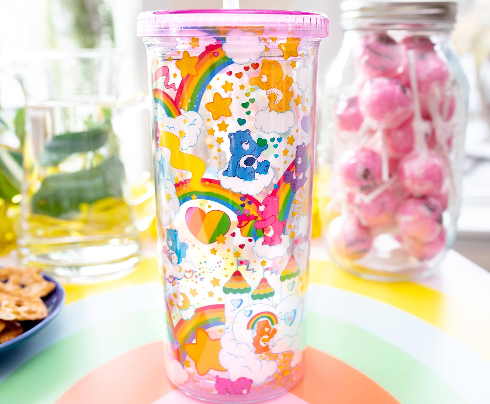Alt View 3. Silver Buffalo - Care Bears Rainbow Stars Carnival Cup With Lid and Straw | Holds 20 Ounces - Yellow.