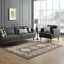 Modway - Atzi Distressed Southwestern Diamond Floral Area Rug - Multicolored