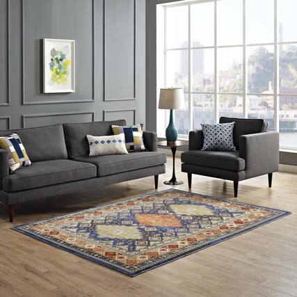 Front. Modway - Atzi Distressed Southwestern Diamond Floral Area Rug - Multicolored.