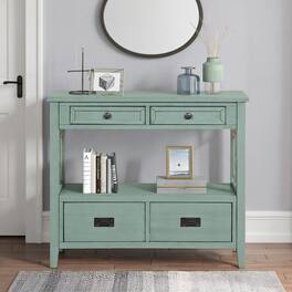 Kadyn - 36'' Farmhouse Pine Wood Console Table Entry Sofa Table with 4 Drawers & 1 Storage Shelf for Entryway Living Room - Blue