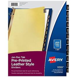 Avery - Preprinted Monthly Leather Dividers, 12-Tab, Yellow - Black