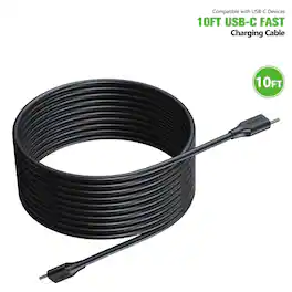 Esoulk - 10' 60W USB-C Charger Cable iPhone 17 Pro Max iPad Macbook Samsung Fast Charging with 480 MBps Data Sync - Black
