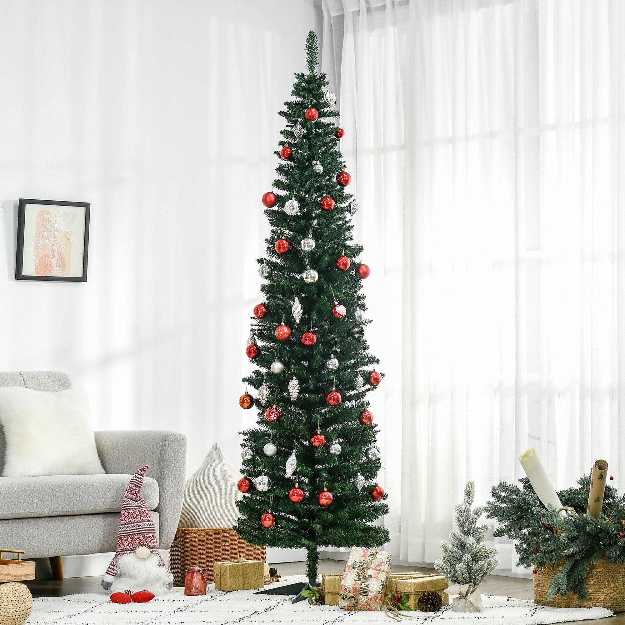 Angle. BreeBe - 7 ft Artificial Pencil Christmas Tree - Green.