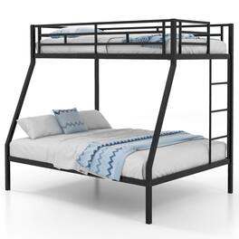 Costway - Twin Over Full Metal Bunk Bed with Integrated Ladder Full-length Guardrail - Black