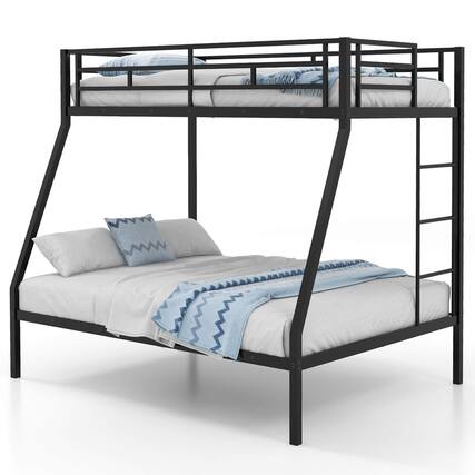 Front. Costway - Costway Twin Over Full Metal Bunk Bed with Integrated Ladder Full-length Guardrail - Black.