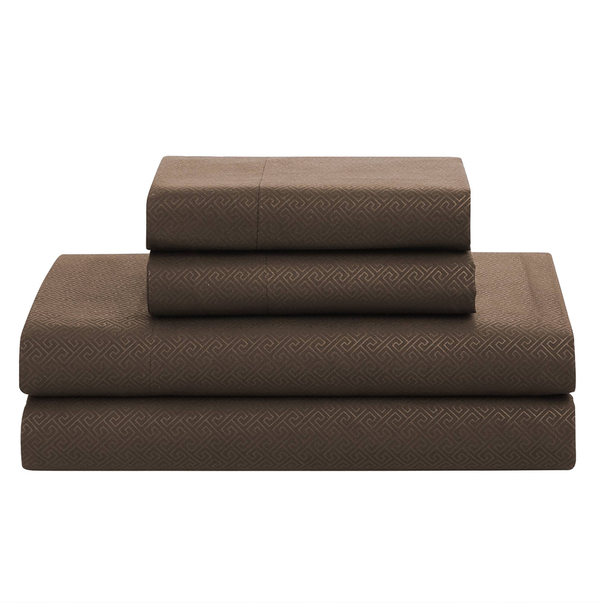 Back. Sweet Home Collection - 8 Piece Embossed Greek Key Bed in a Bag All Season Complete Set with Sheets - Queen - Chocolate.