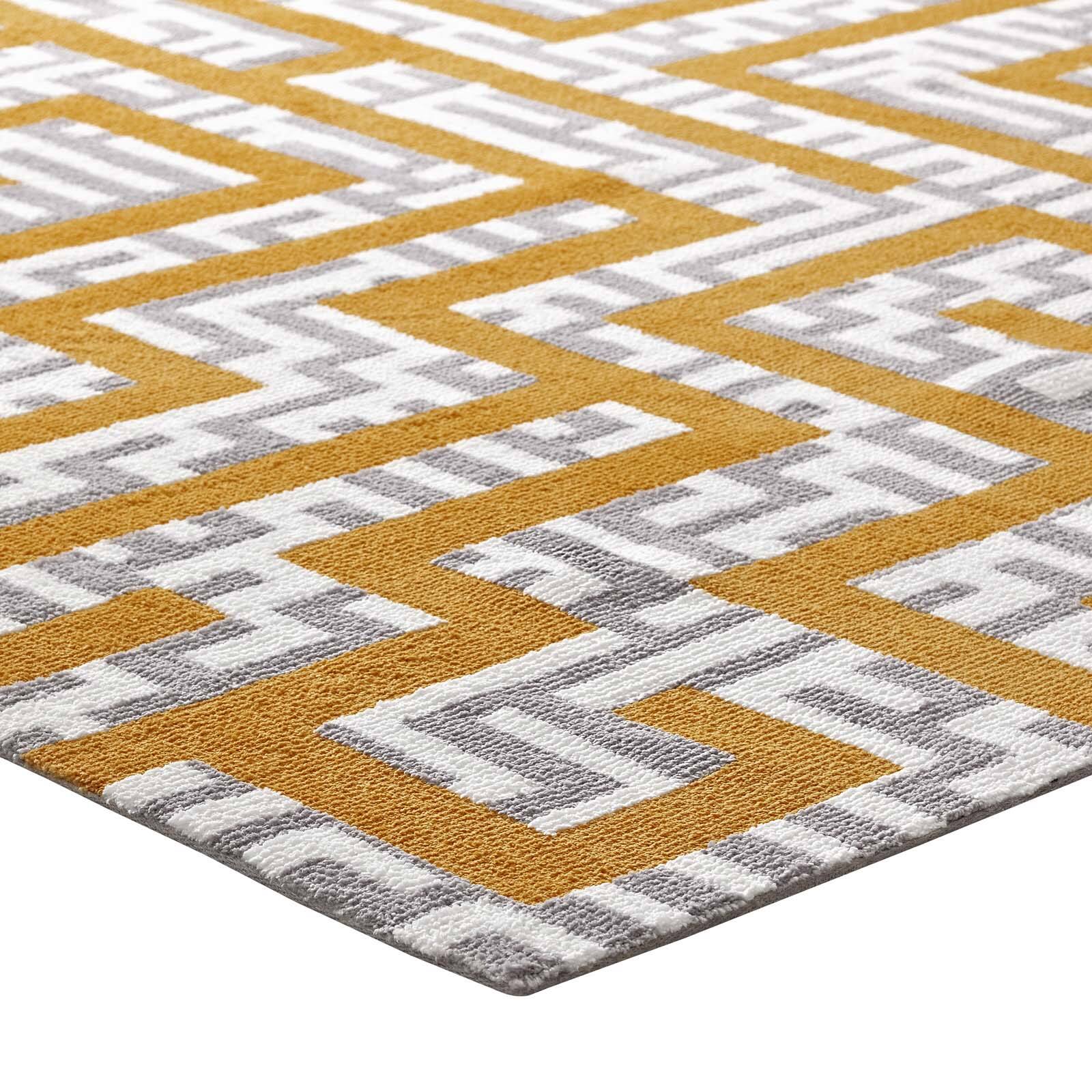 Back. Modway - Nahia Geometric Maze Area Rug - Ivory Light Gray and Banana Yellow.