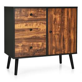 Costway - Storage Cabinet w/Drawer & Side Cabinet 31.5" Sideboard Dresser Cupboard - Rustic Brown